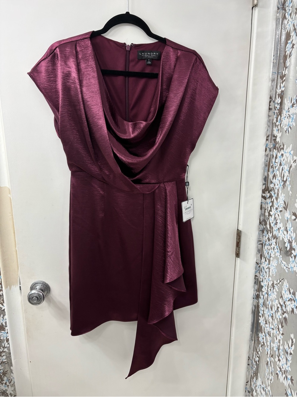 Laundry By Shelli Segal Plum Satin Draped Mini Dress-Wine